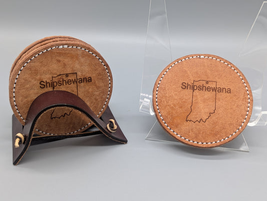 Locally-Made Shipshewana Indiana Leather Coasters, Set of 4