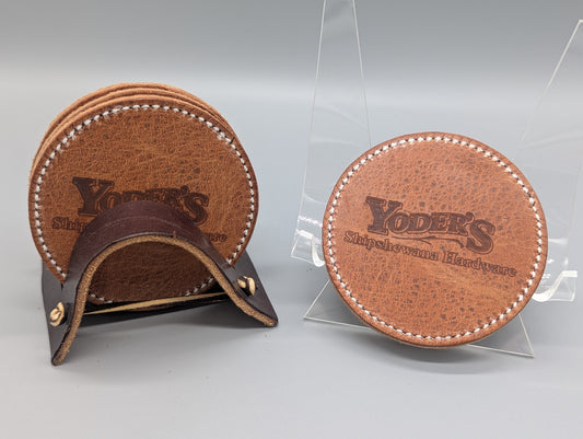 Locally-Made Yoder's Shipshewana Hardware Leather Coasters, Set of 4
