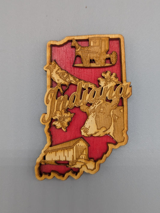 Wooden Indiana Cutout Magnet