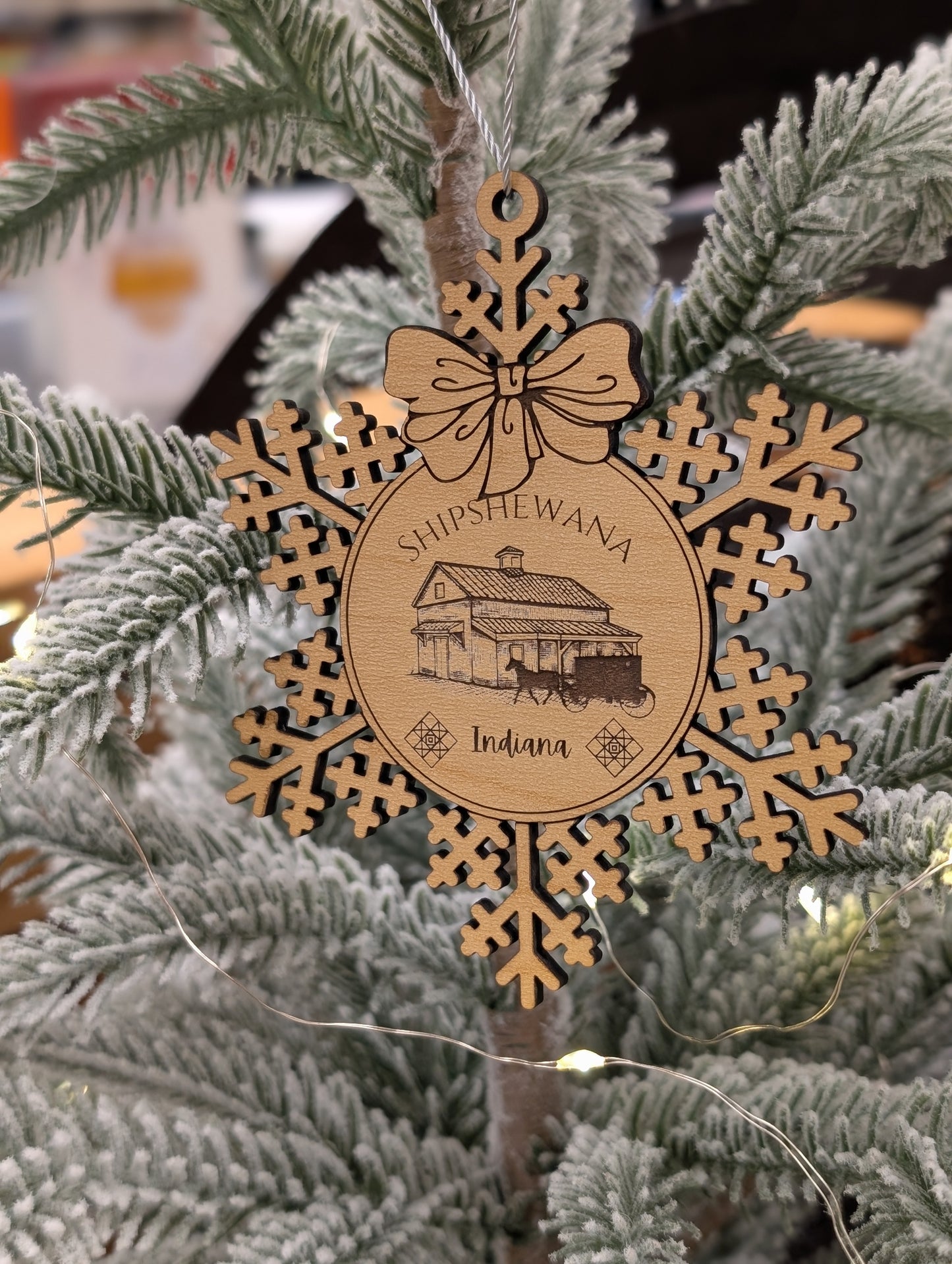 Shipshewana Indiana Wooden Snowflake Ornament
