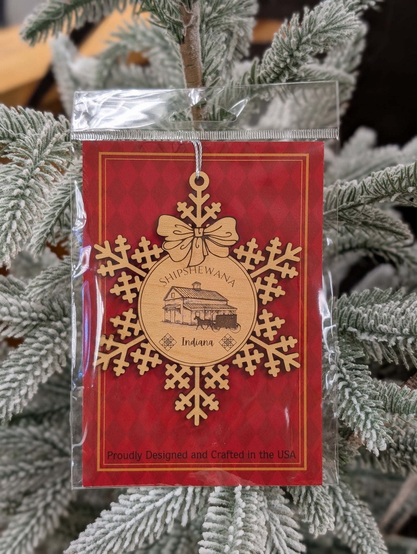Shipshewana Indiana Wooden Snowflake Ornament